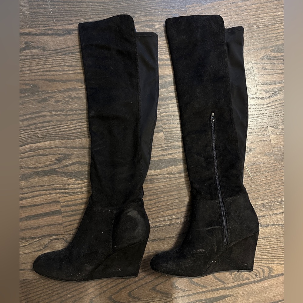 Women's Black Knee-High Wedge Boots